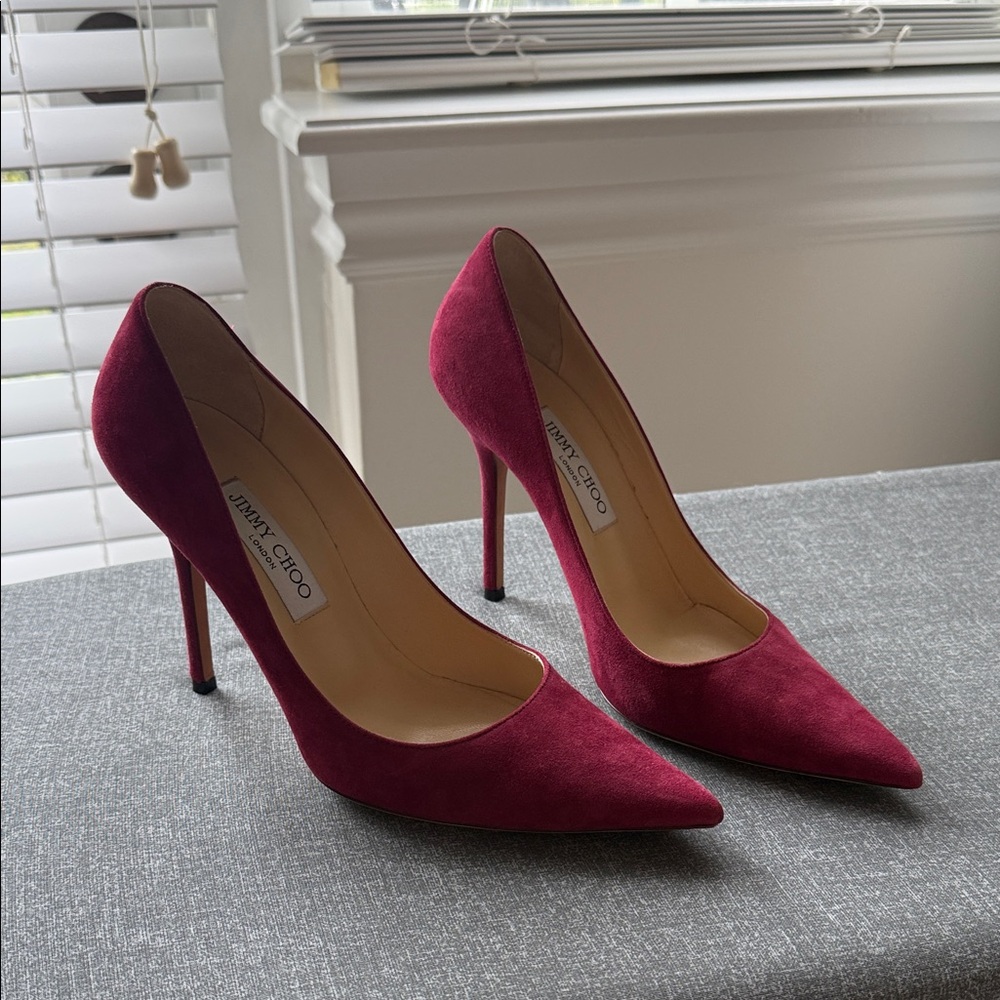 Jimmy Choo Wine Burgundy Suede Pointed Stiletto Pumps
